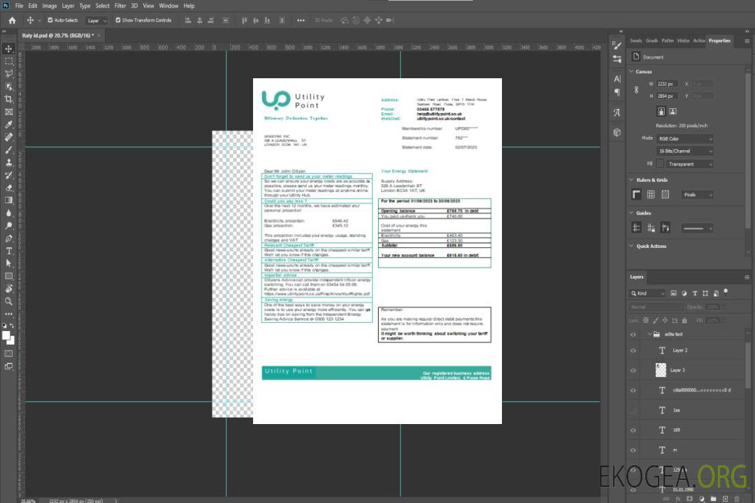 Facture commerciale de service public Utility Point, SCR template Facture commerciale de service public Utility Point, SCR template